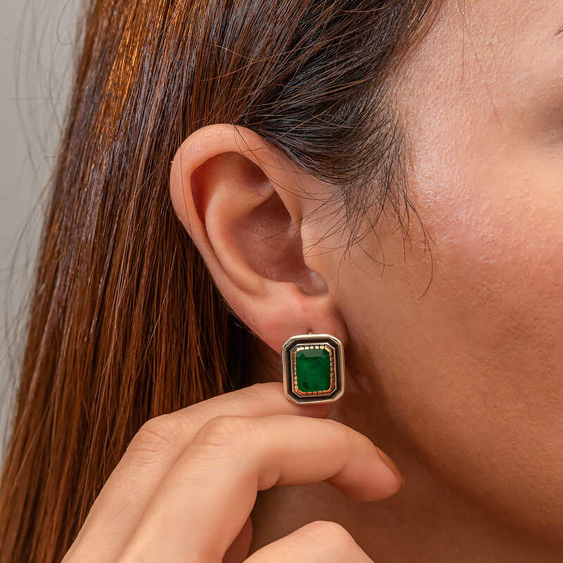 Gümüş Yeşil Taşlı Otantik Kadın Küpe SL9638