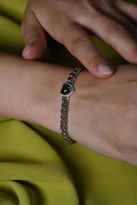 GÜMÜŞ YEŞİL ZİRKON TAŞ KALP FİGÜR ÇELİK BİLEKLİK-ÇEBİL23