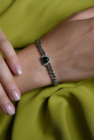 GÜMÜŞ YEŞİL ZİRKON TAŞ KALP FİGÜR ÇELİK BİLEKLİK-ÇEBİL23