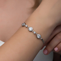 Gümüş Yuvarlak Taşlı Kadın Bileklik  SL6337