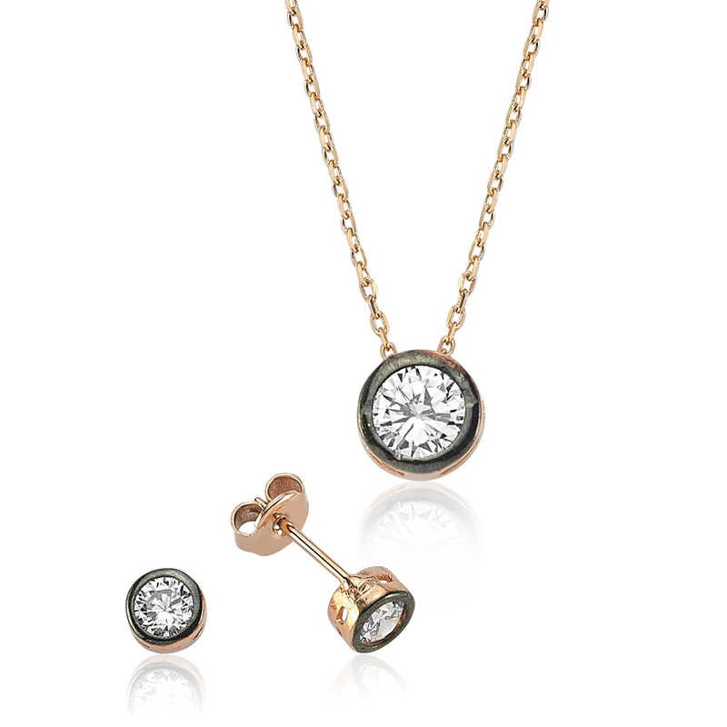 Stillove Gümüş Yuvarlak Tek Taş Bayan Set Sl2262