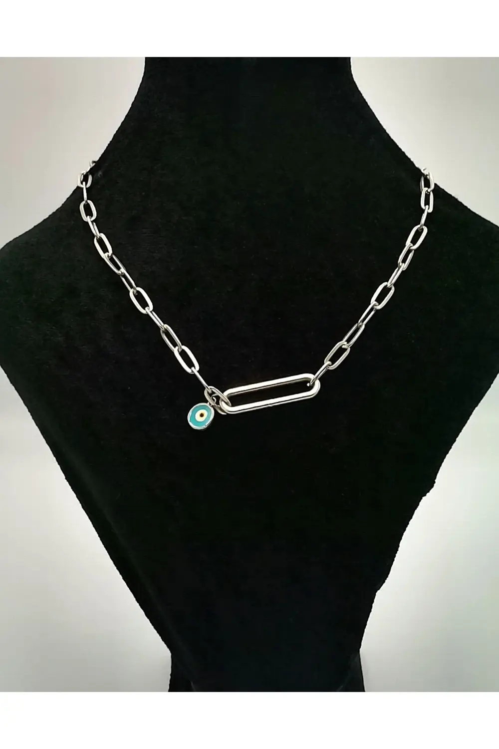 Gümüş Zincir  Nazar Boncuğu Figürlü Kolye