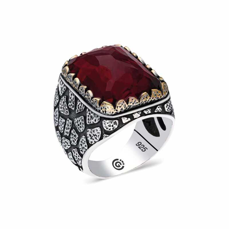 Gümüş Zirkon Bordo Taşlı Kare Erkek Yüzük SL3894 Gümüş Zirkon Bordo Taşlı Kare Erkek Yüzük SL3894