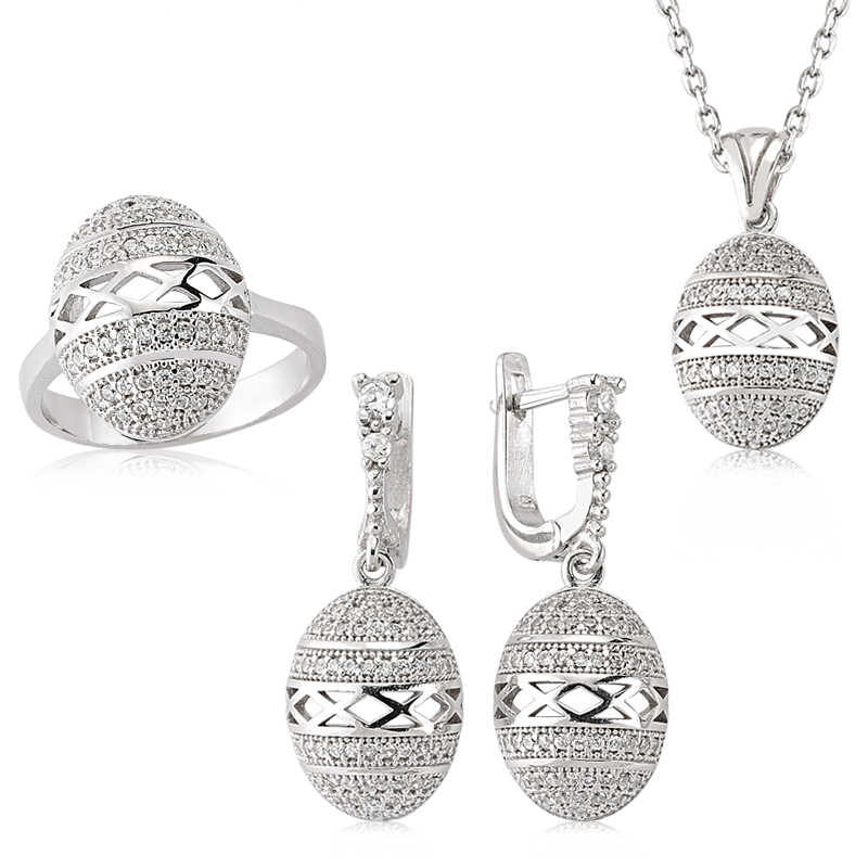 Stillove Gümüş Zirkon Taşli Oval Bayan Set Sl2288