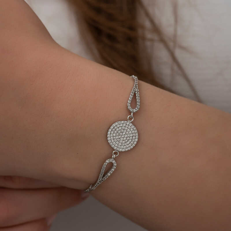 Gümüş Zirkon Taşlı Daire Bileklik SL3150