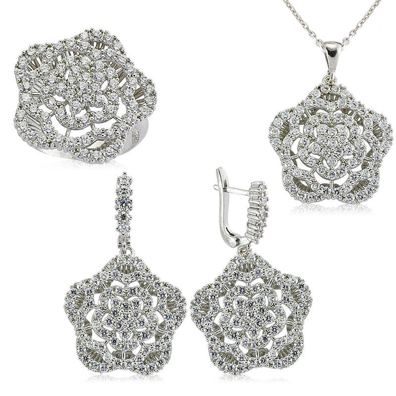 Stillove Gümüş Zirkon Taşli Çiçek Bayan Set Sl2303