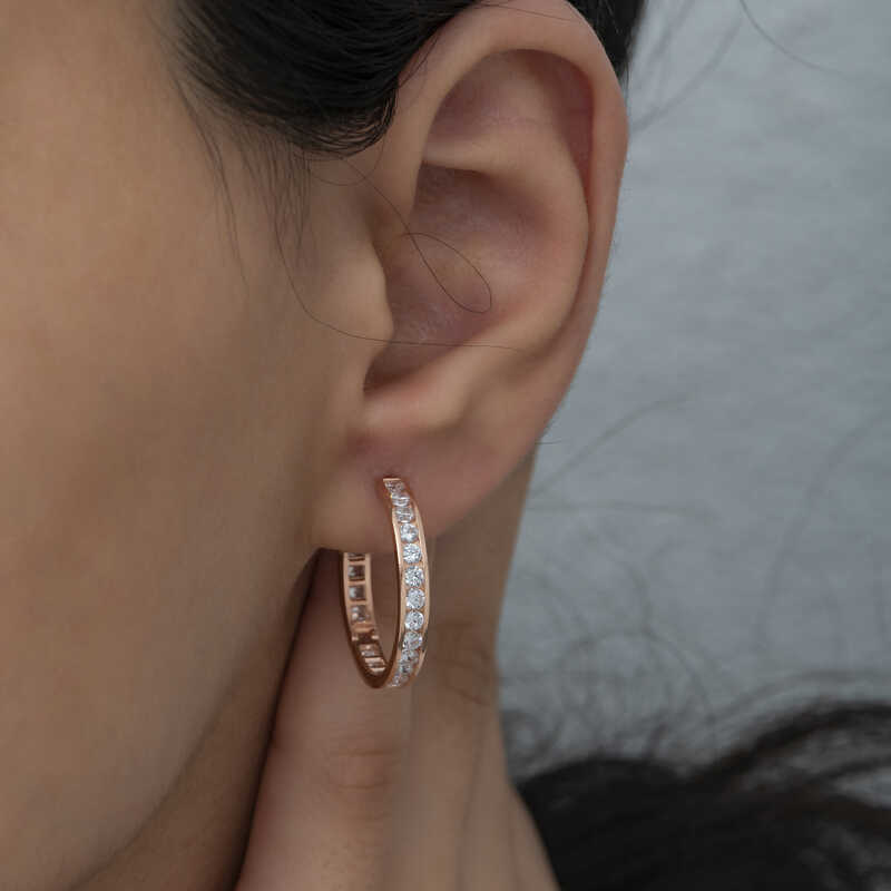 Stillove Gümüş Zirkon Taşlı Halka Kadın Küpe  Sl5090