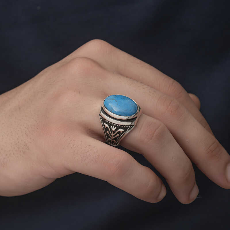 Gümüş Zirkon Turkuaz Taşlı Oval Erkek Yüzük SL5003 Gümüş Zirkon Turkuaz Taşlı Oval Erkek Yüzük SL5003