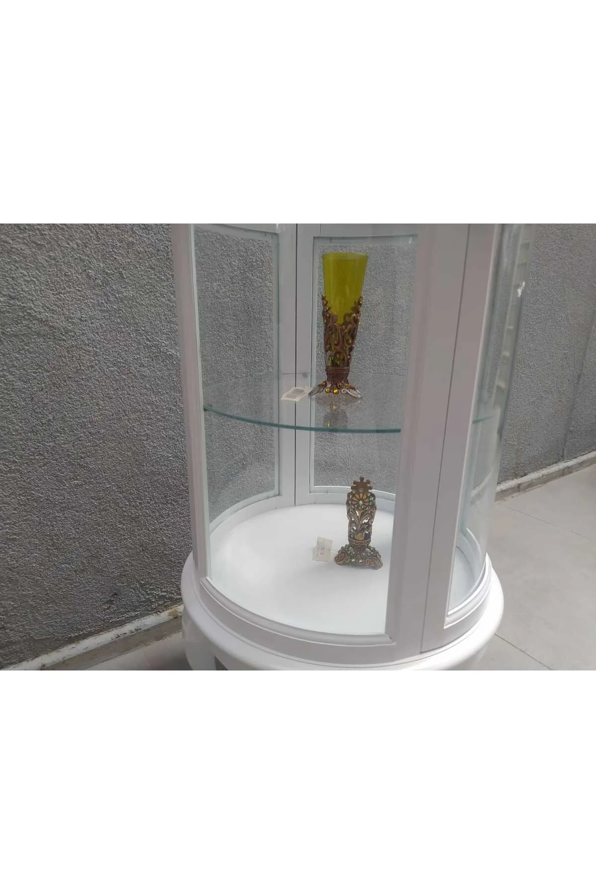Gümüşlük vitrin 17428 Yuvarlak MODEL Parlak Beyaz Kayın Aslan ayak Bombe Cam 78 - Görsel 2