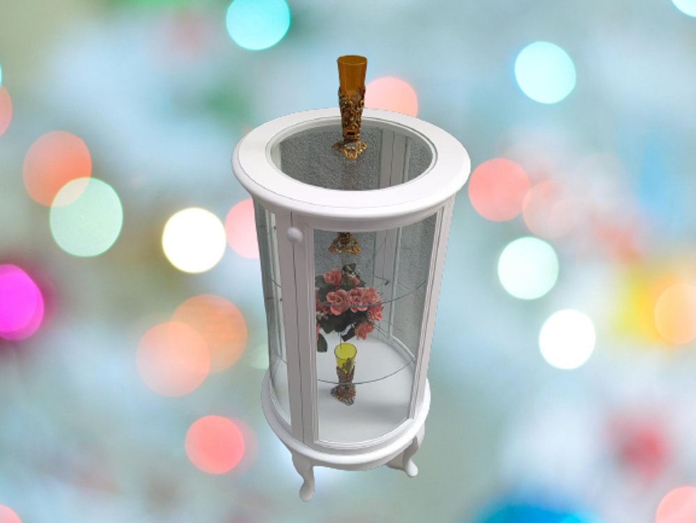 Gümüşlük vitrin 17433 Yuvarlak MODEL Parlak Beyz Kayın Aslan ayak