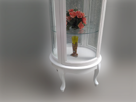 Gümüşlük vitrin 17432 Yuvarlak MODEL Beyaz Kayın Aslan ayak 3raf 