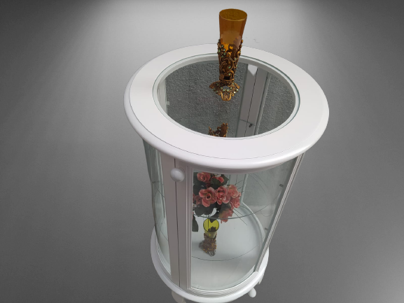 Gümüşlük vitrin 17432 Yuvarlak MODEL Beyaz Kayın Aslan ayak 3raf 