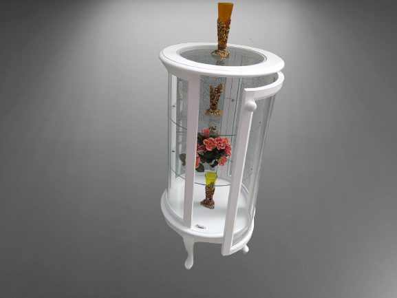 Gümüşlük vitrin 17432 Yuvarlak MODEL Beyaz Kayın Aslan ayak 3raf 