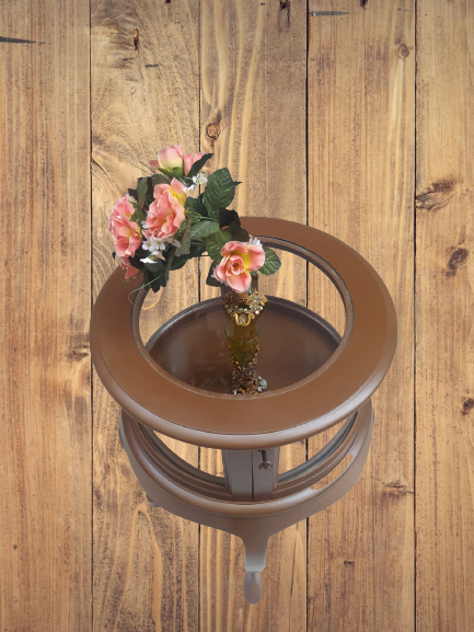 Gümüşlük vitrin 18165 Yuvarlak MODEL Leylek Bacak Ceviz renk Kayı