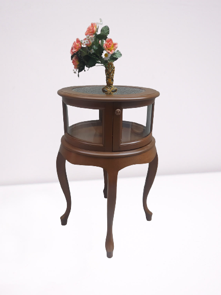 Gümüşlük vitrin 18165 Yuvarlak MODEL Leylek Bacak Ceviz renk Kayı