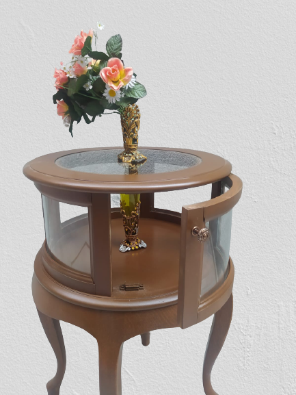 Gümüşlük vitrin 18165 Yuvarlak MODEL Leylek Bacak Ceviz renk Kayı