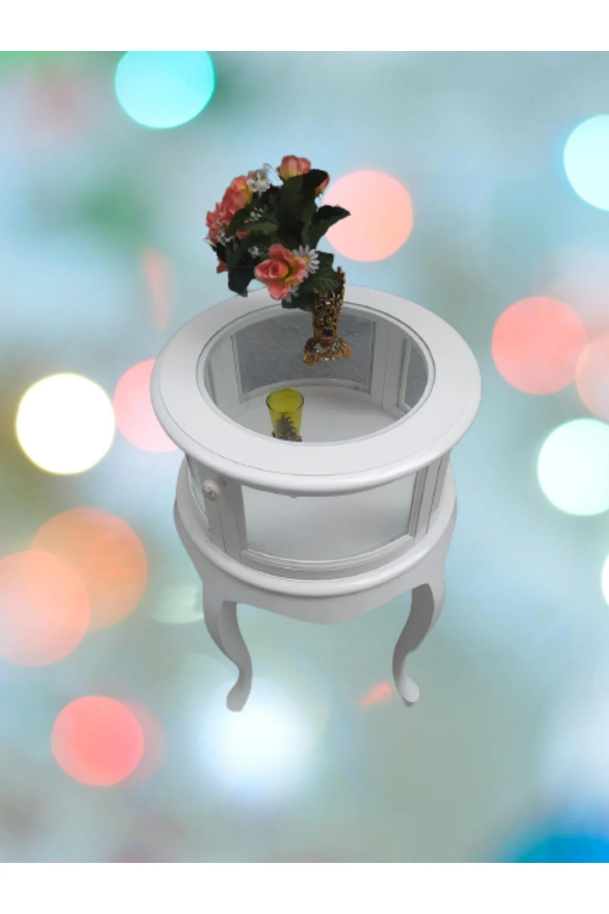 Gümüşlük vitrin 18220 Yuvarlak MODEL Leylek Bacak Parlak Beyaz Kayın Aslan Ayak - Görsel 4