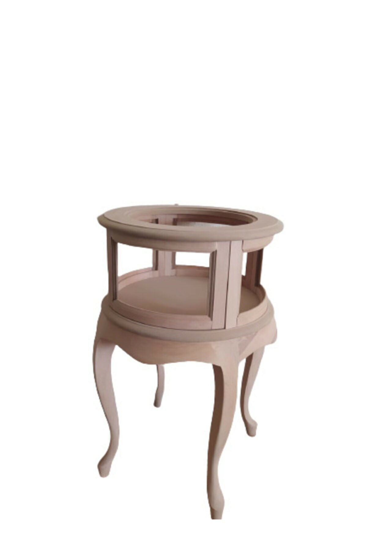 Gümüşlük vitrin 18504 YUVARLAK Model LEYLEK Bacak HAM Kayın Aslan