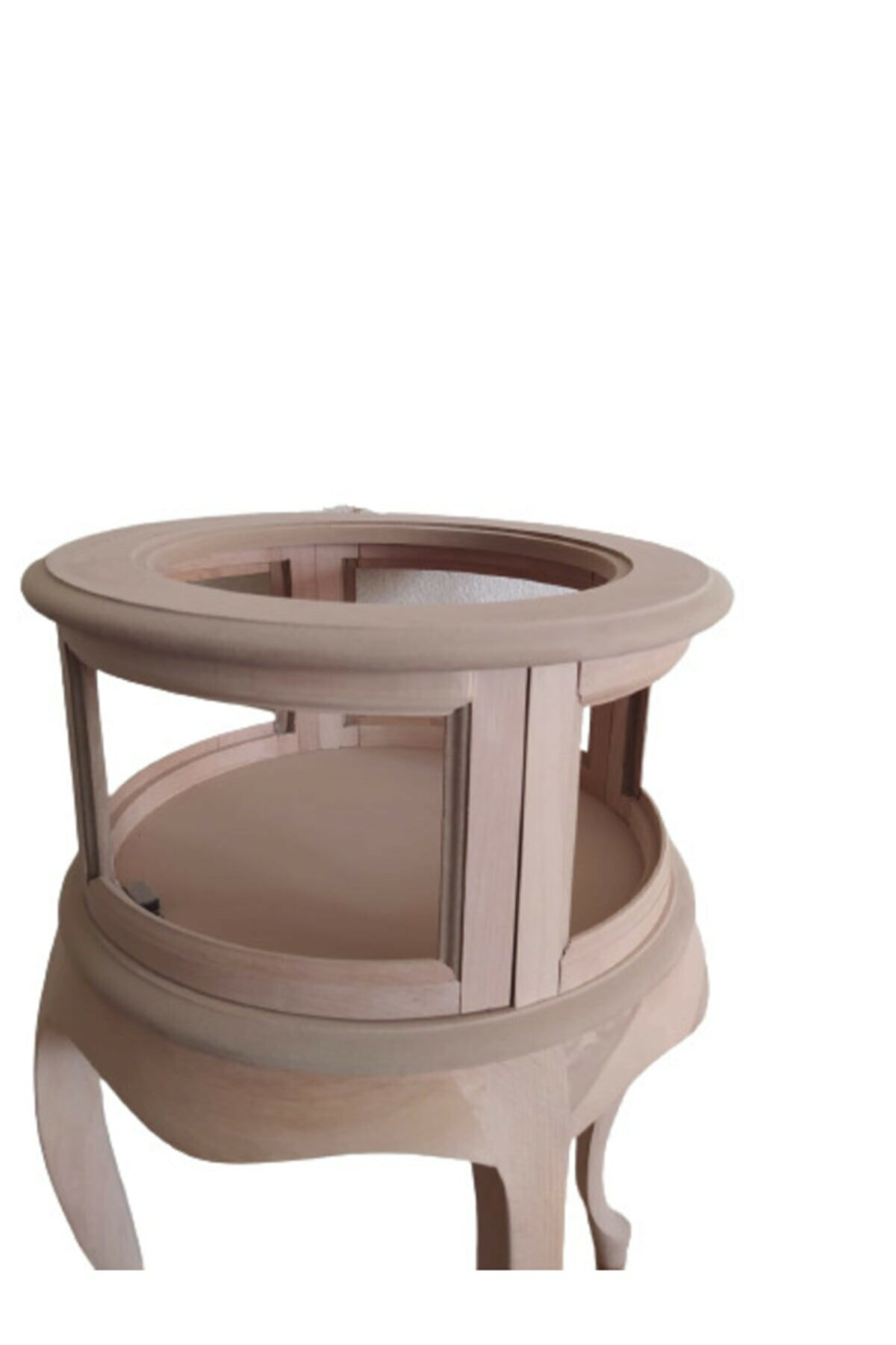 Gümüşlük vitrin 18504 YUVARLAK Model LEYLEK Bacak HAM Kayın Aslan