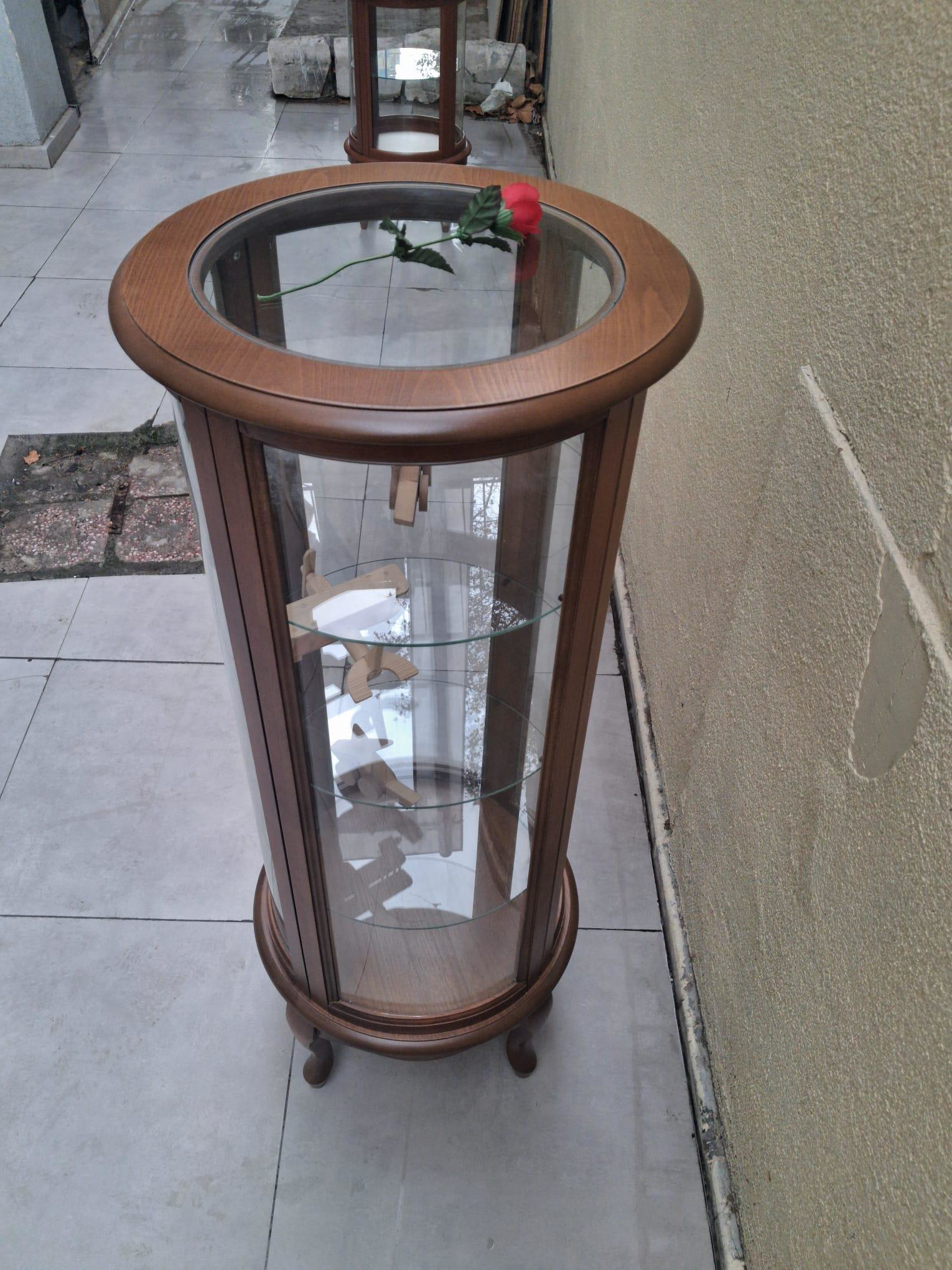 Gümüşlük vitrin 19411 Yuvarlak MODEL Parlak ceviz 120 Kayın Aslan