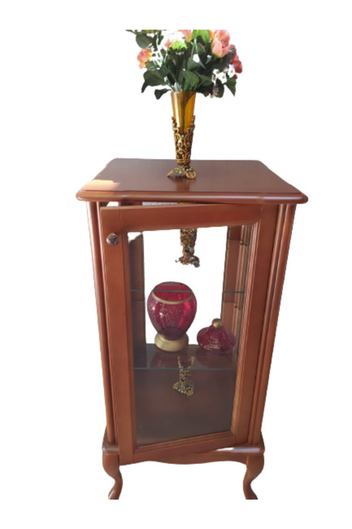 Gümüşlük vitrin 19737 KARE Model 120 Parlak Ceviz Kayın Lükens As