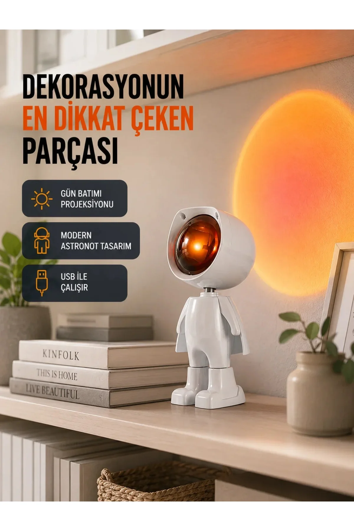 Gün Batımı Efekti Sunan Astronot LED Masa Lambası Yeni Nesil