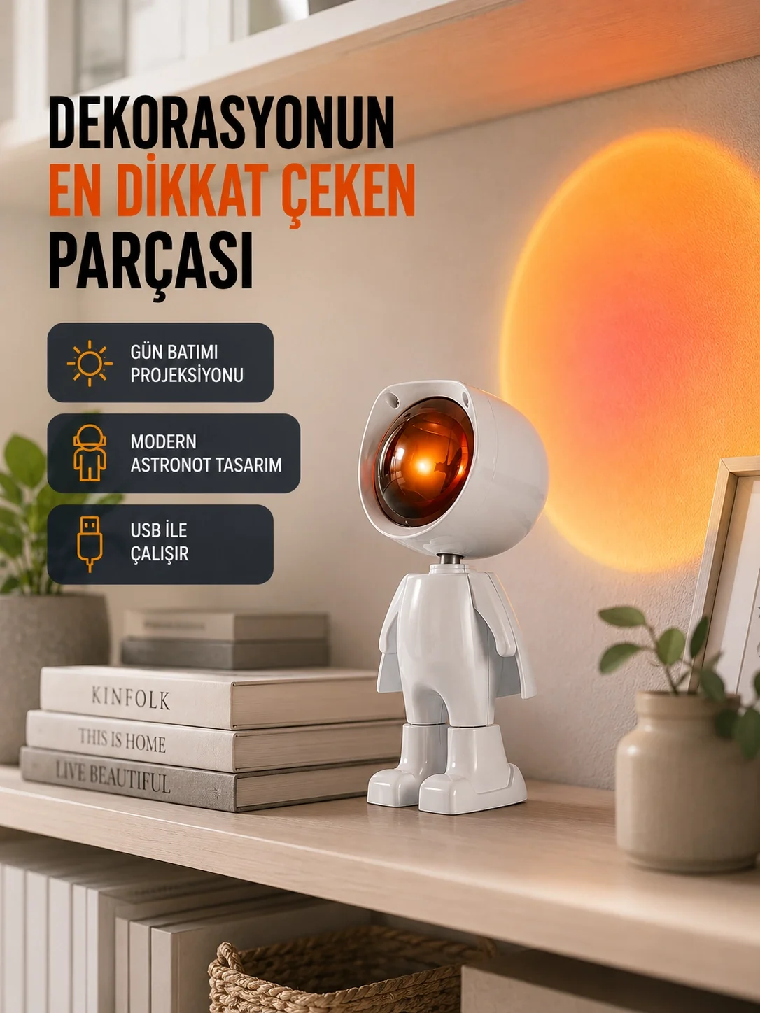 Gün Batımı Efekti Sunan Astronot LED Masa Lambası Yeni Nesil Fiyatı, Yorumları ve Özellikleri