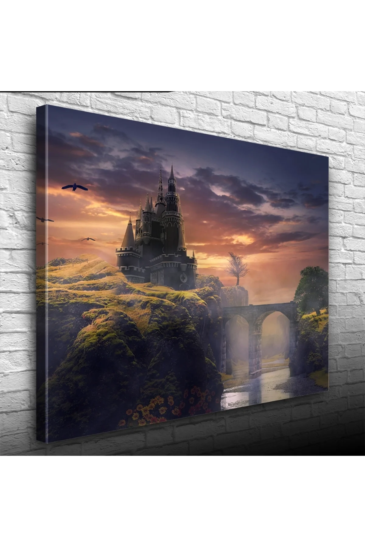 Gün batımı Köprülü Mistik Şato Kanvas Tablo 50 x 70