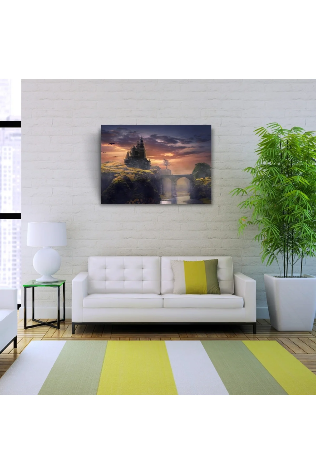 Gün batımı Köprülü Mistik Şato Kanvas Tablo 50 x 70