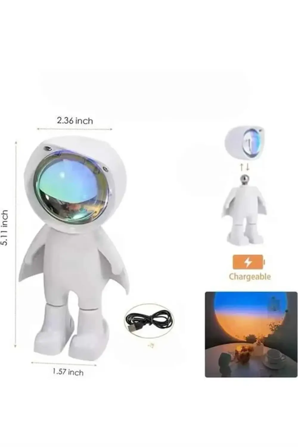 Gün Batımı Lambası Işık Arka Plan Projektör Sevimli Astronot Ener