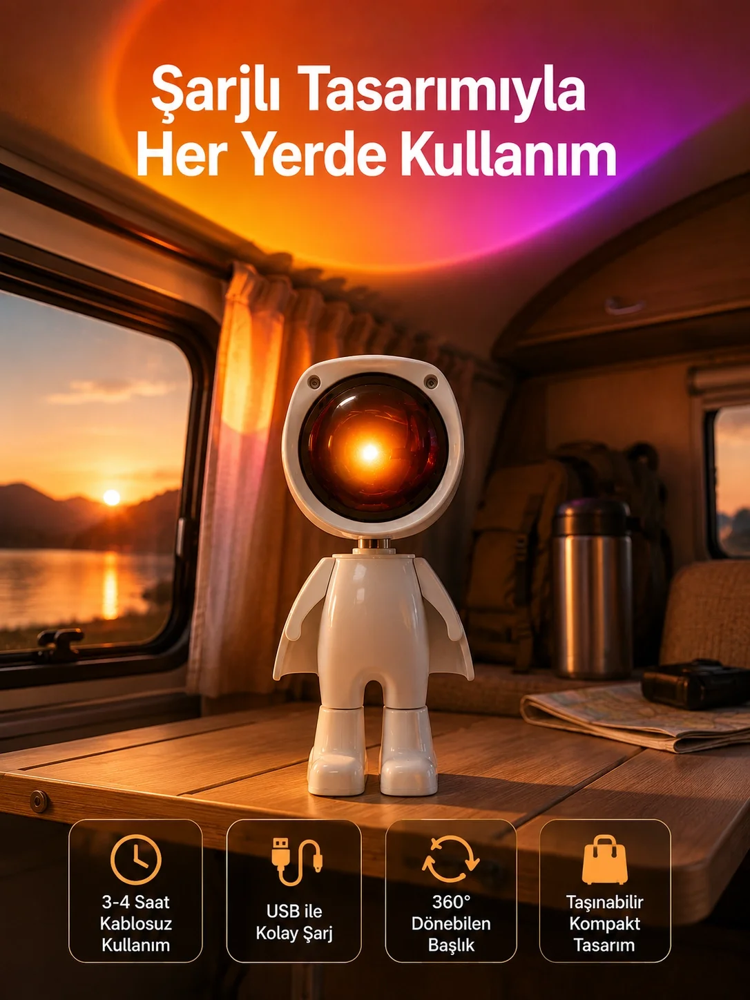 Gün Batımı Projektör Lamba Astronot Görünümlü Dekoratif Masa Lambası
