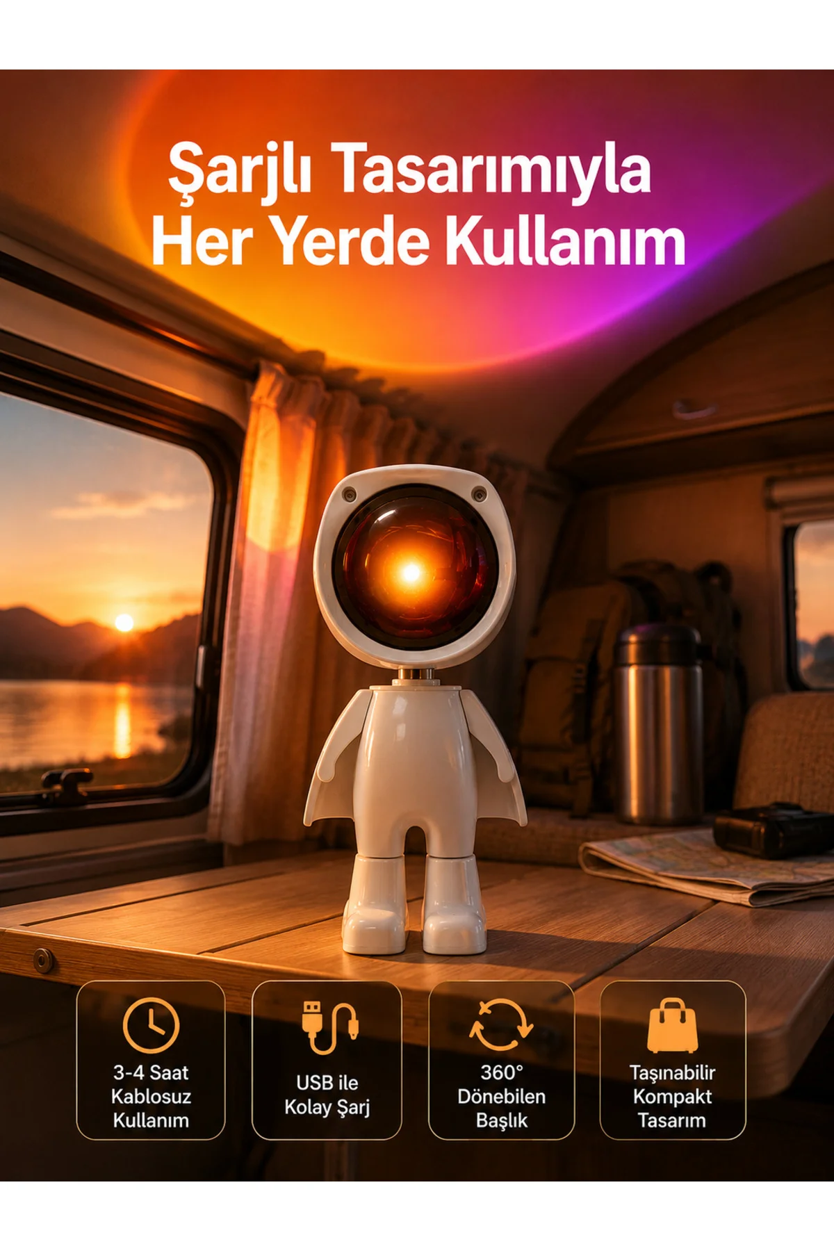 Gün Batımı Projektör Lamba Astronot Görünümlü Dekoratif Masa Lambası