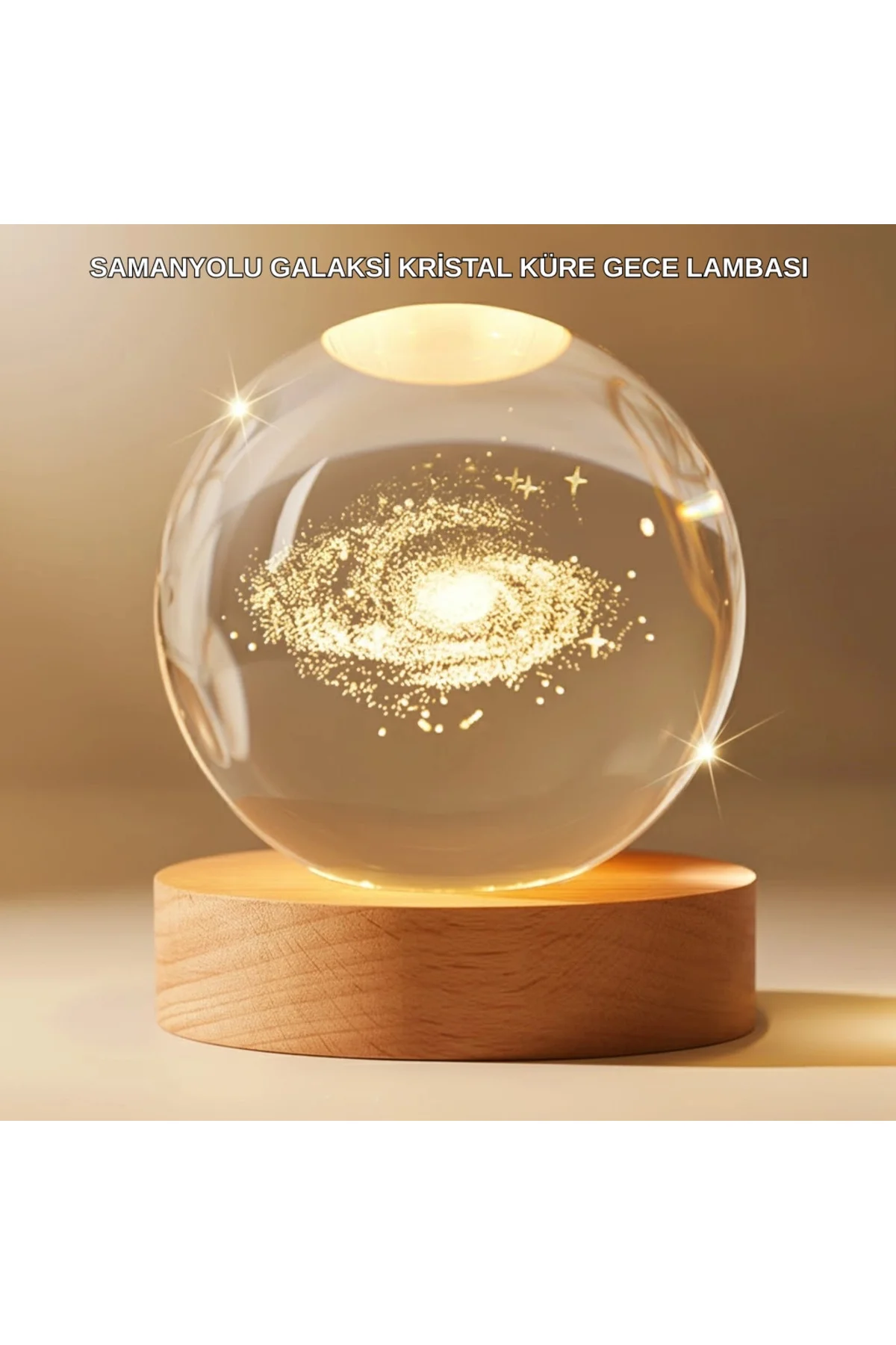 Gün Işığı LED’li 3D Kristal Galaksi Küre Ahşap Tabanlı Dekoratif 