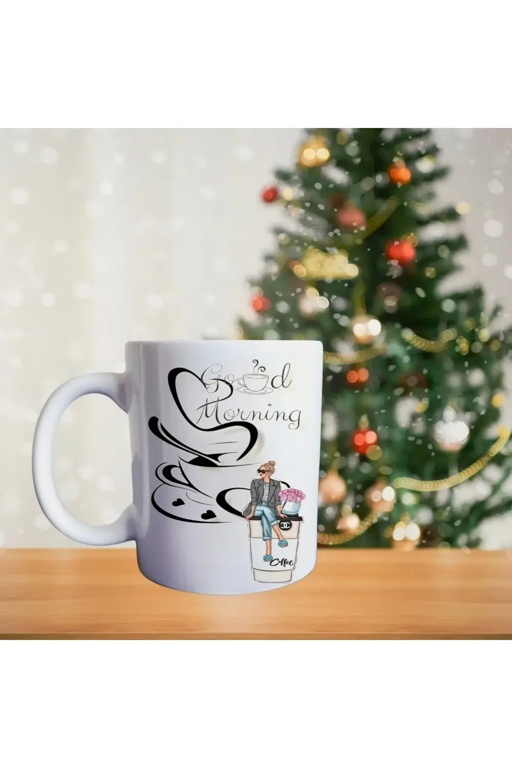 Günaydın - Kahve Bardağı Üstünde Oturan Kız - Kahve Ve Çiçek Hedi