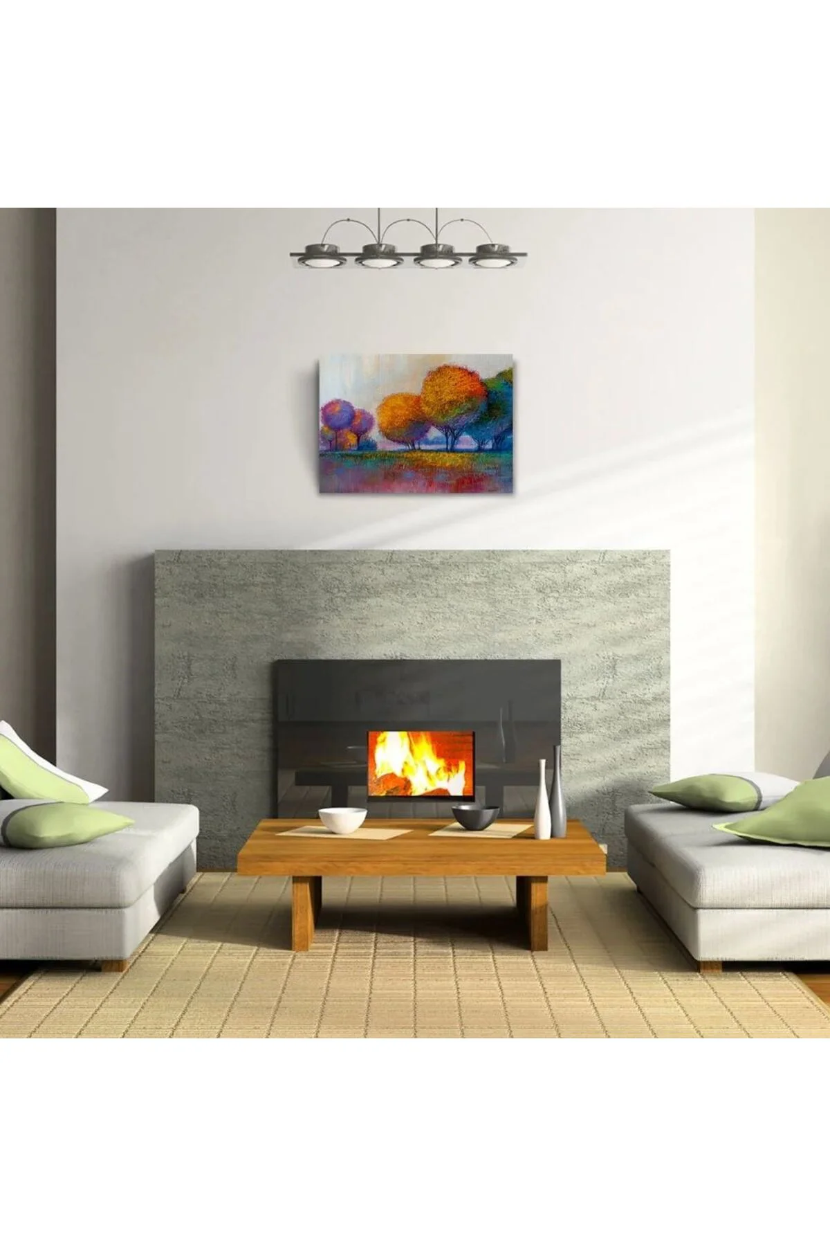 Günbatımı Sazlıklar ve Ağaçlar Yağlıboya Kanvas Tablo 50 x 70