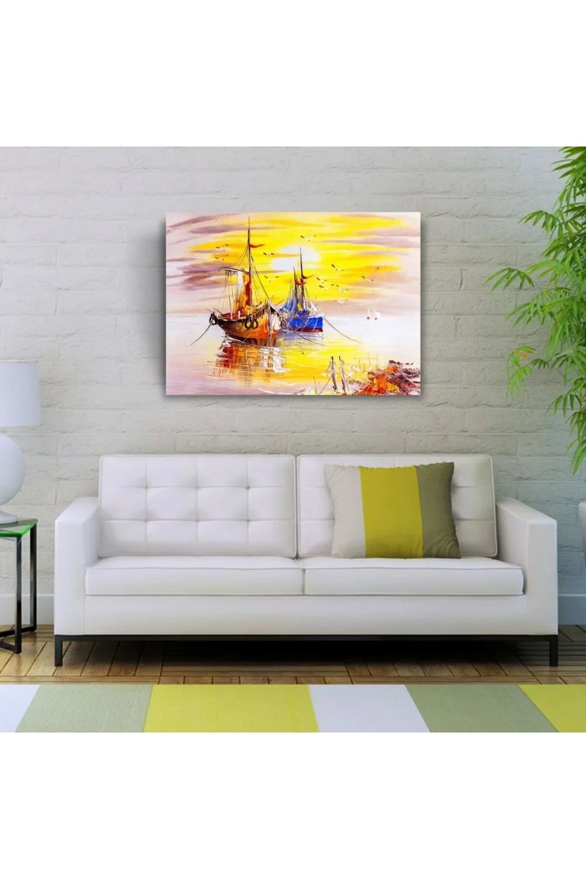 Günbatımında Balıkçı Takaları ve Martılar :Yağlıboya Kanvas Tablo 50 x 70