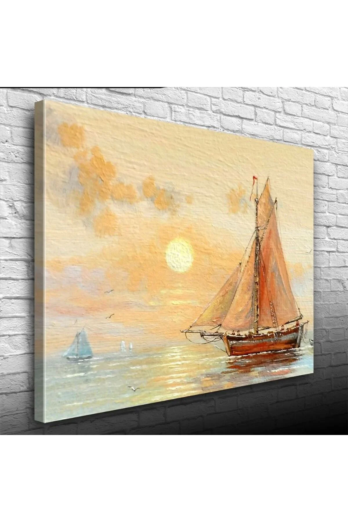 Günbatımında Yelkenli Tekne Yağlıboya Kanvas Tablo 50 x 70