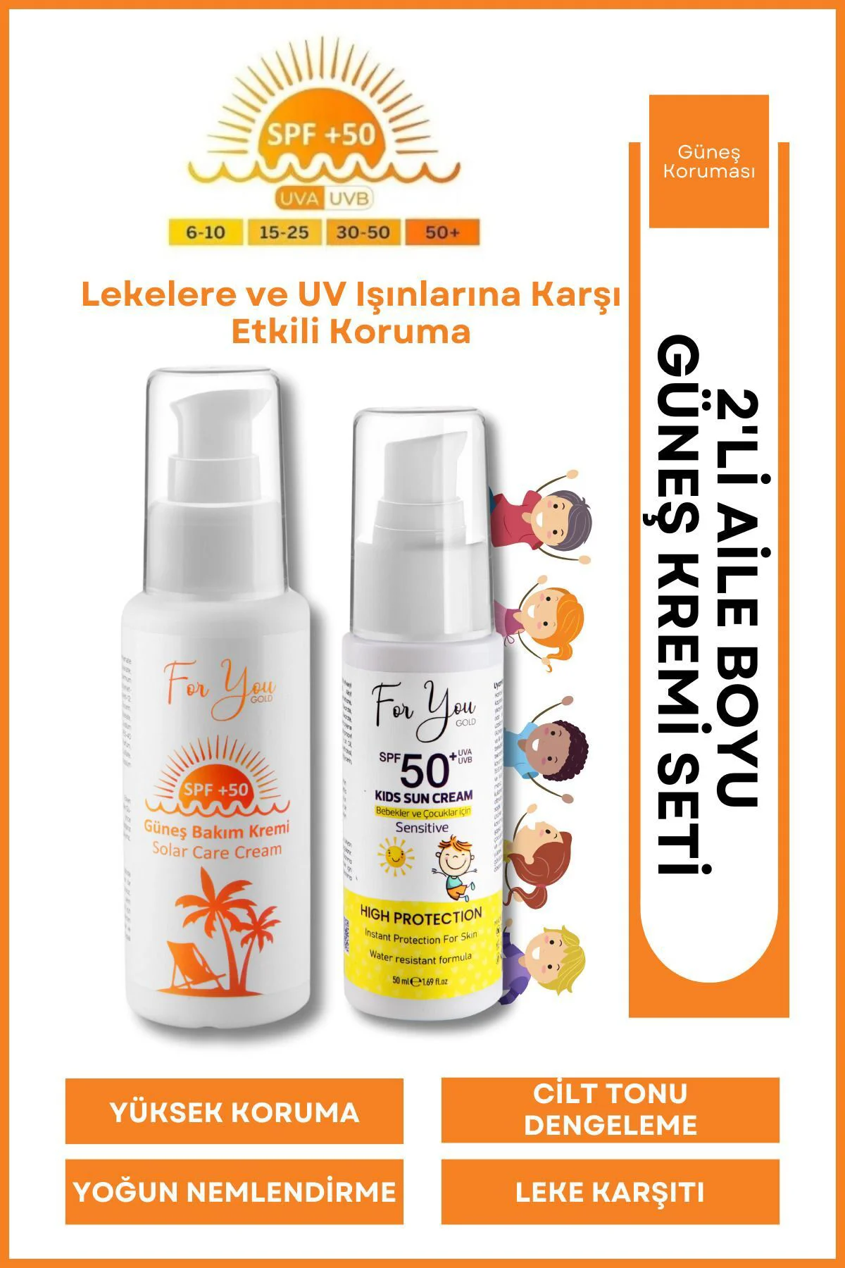 Güneş Aile Set |orijinal Boy Yetişkin Ve Çocuk Güneş Kremi Koruyu