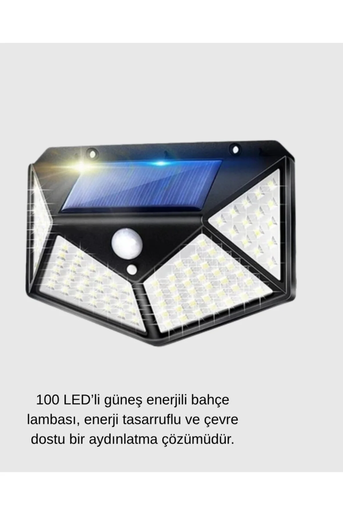 Güneş Enerjili 100 Led Dış Mekan Lamba – Hareket Sensörlü, 2200mah Bataryalı Solar Aydınlatma