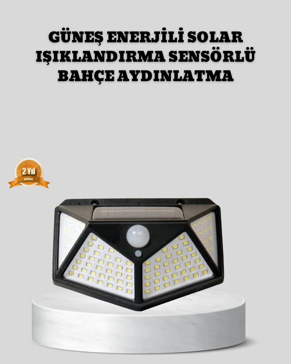 Güneş Enerjili 100 LED Sensörlü Solar Dış Mekan Lamba - Otomatik Aydınlatma ve Güvenlik