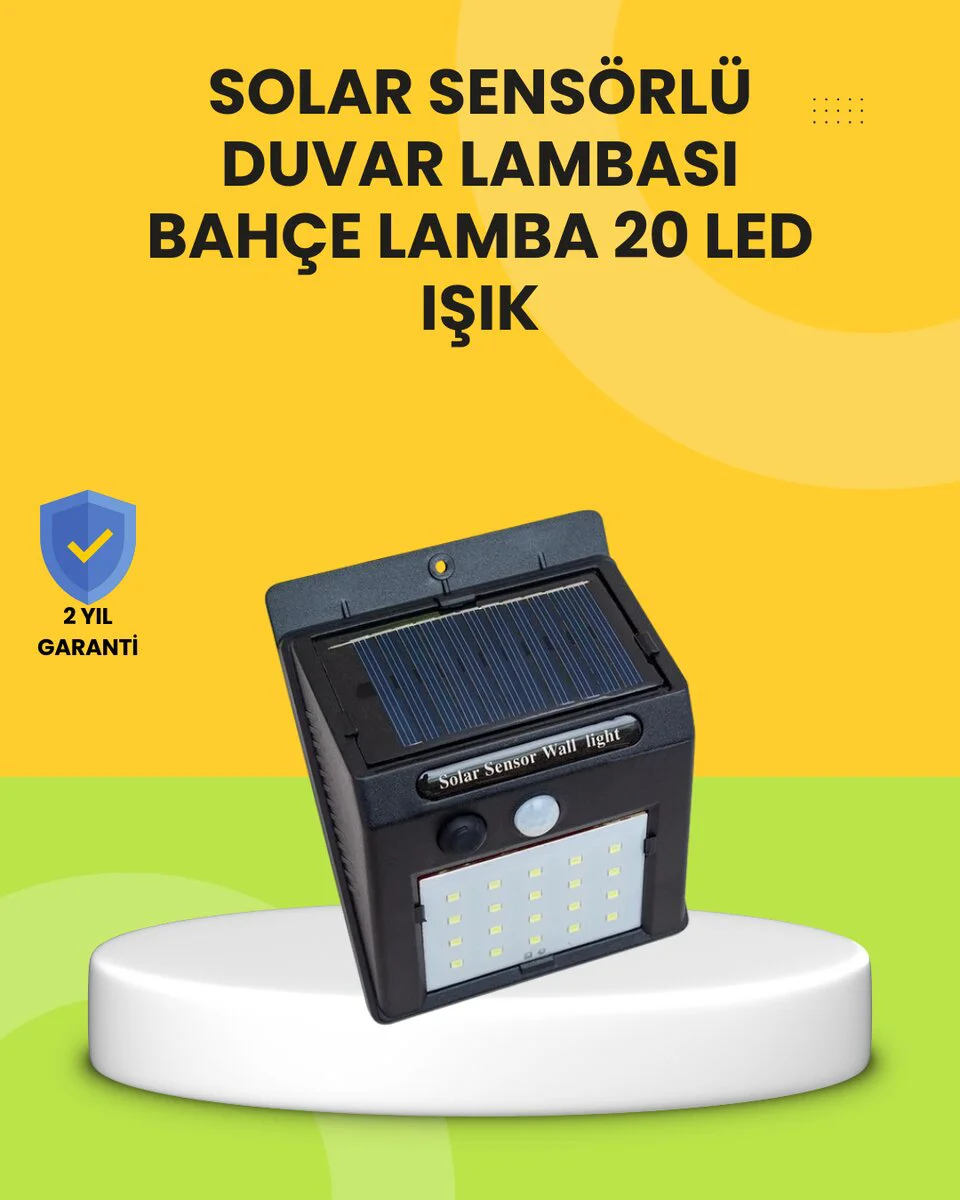 Güneş Enerjili 20 LED Dış Mekan Hareket Sensörlü Lamba - Kablosuz ve Su Geçirmez Aydınlatma