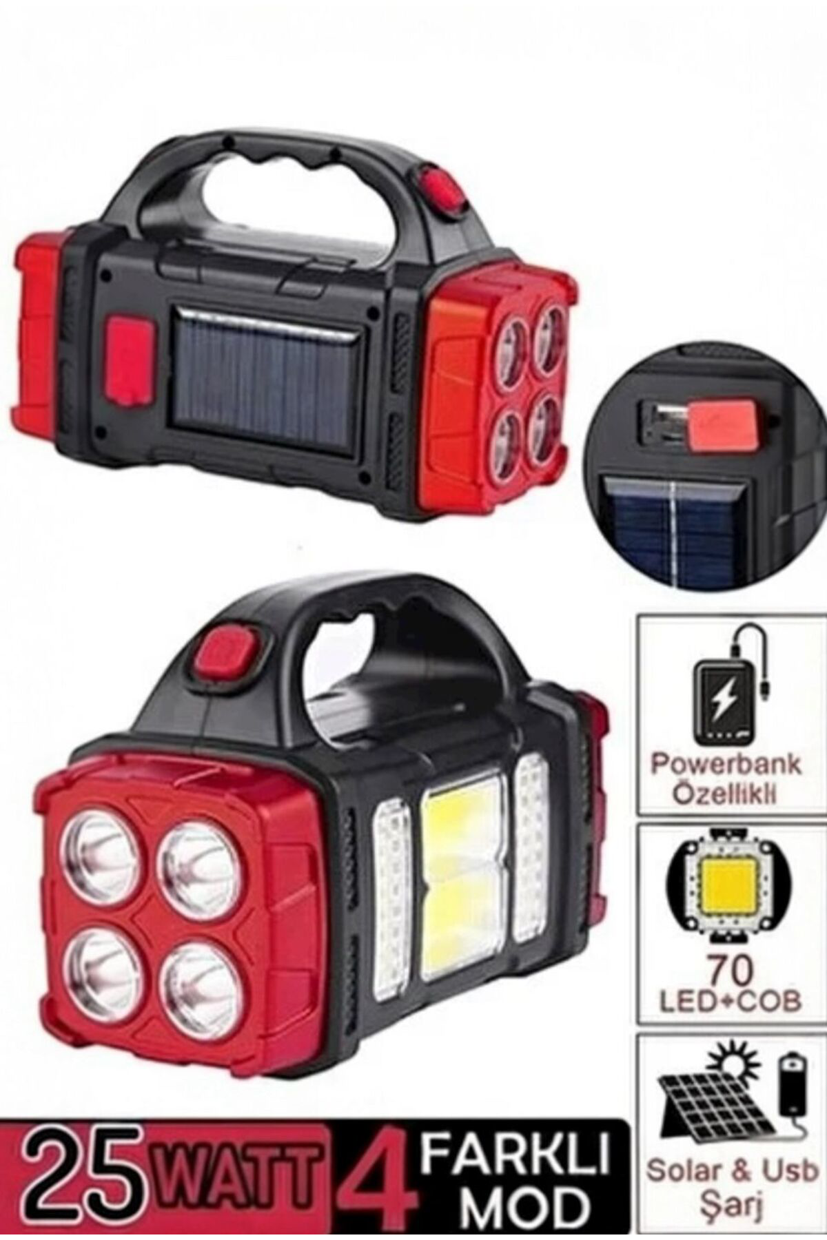 Güneş Enerjili 38 Watt Şarjlı Kamp Feneri – USB Çıkışlı Güçlü LED