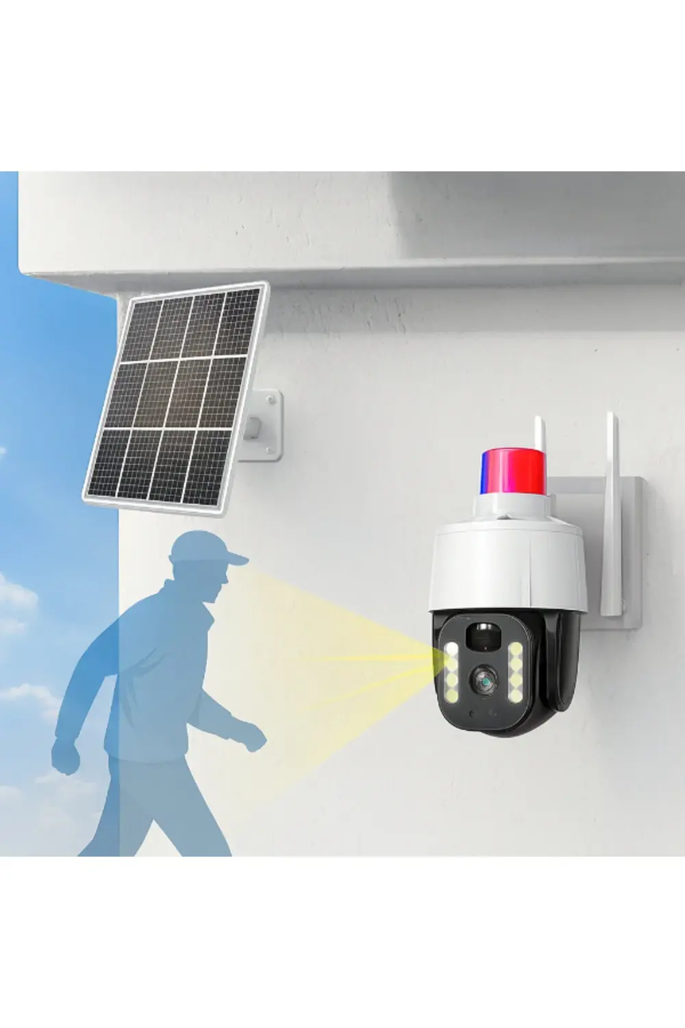 Güneş Enerjili Alarmlı Çakarlı Dış Mekan Güvenlik Kamerası