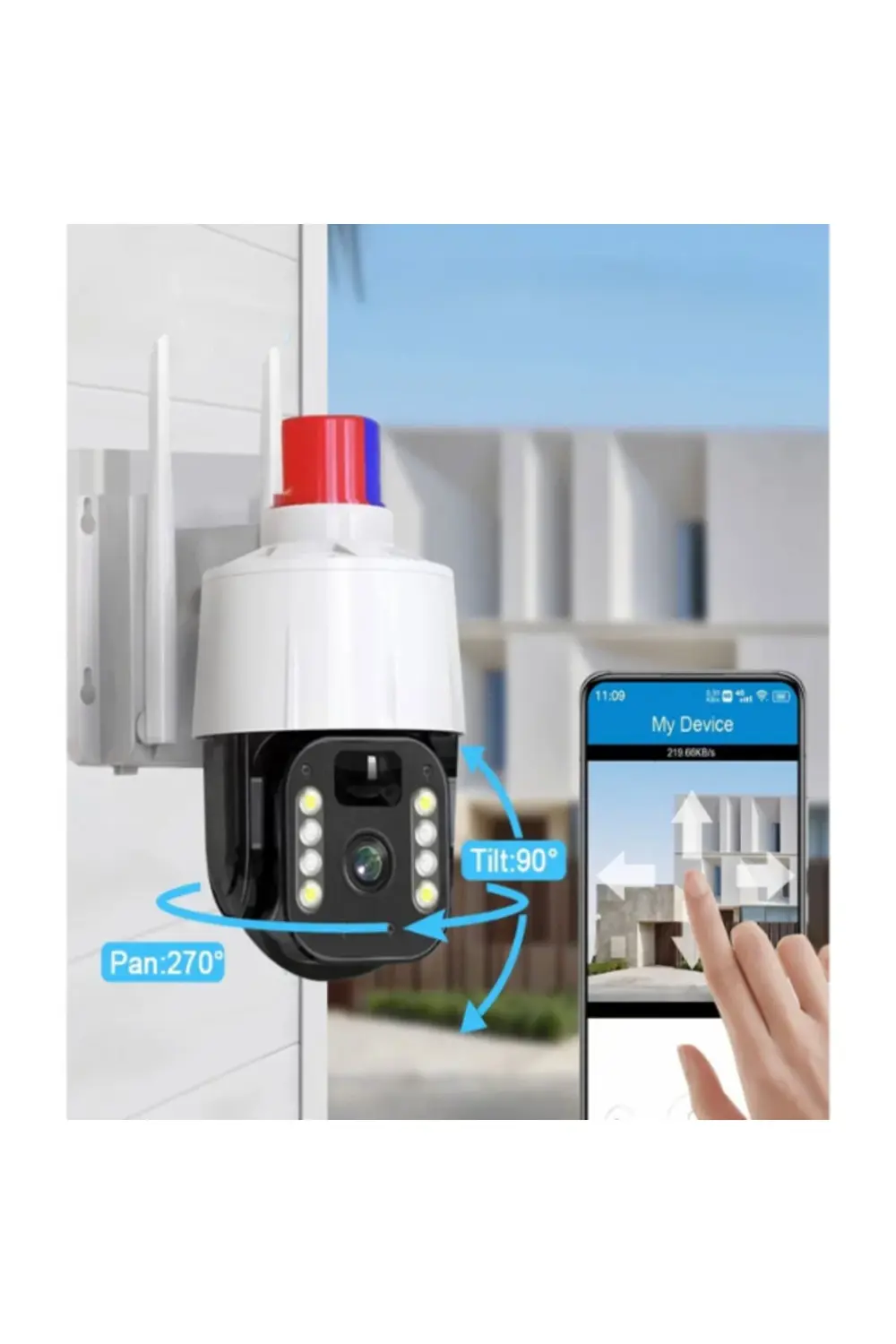 Güneş Enerjili Alarmlı Çakarlı Dış Mekan Güvenlik Kamerası