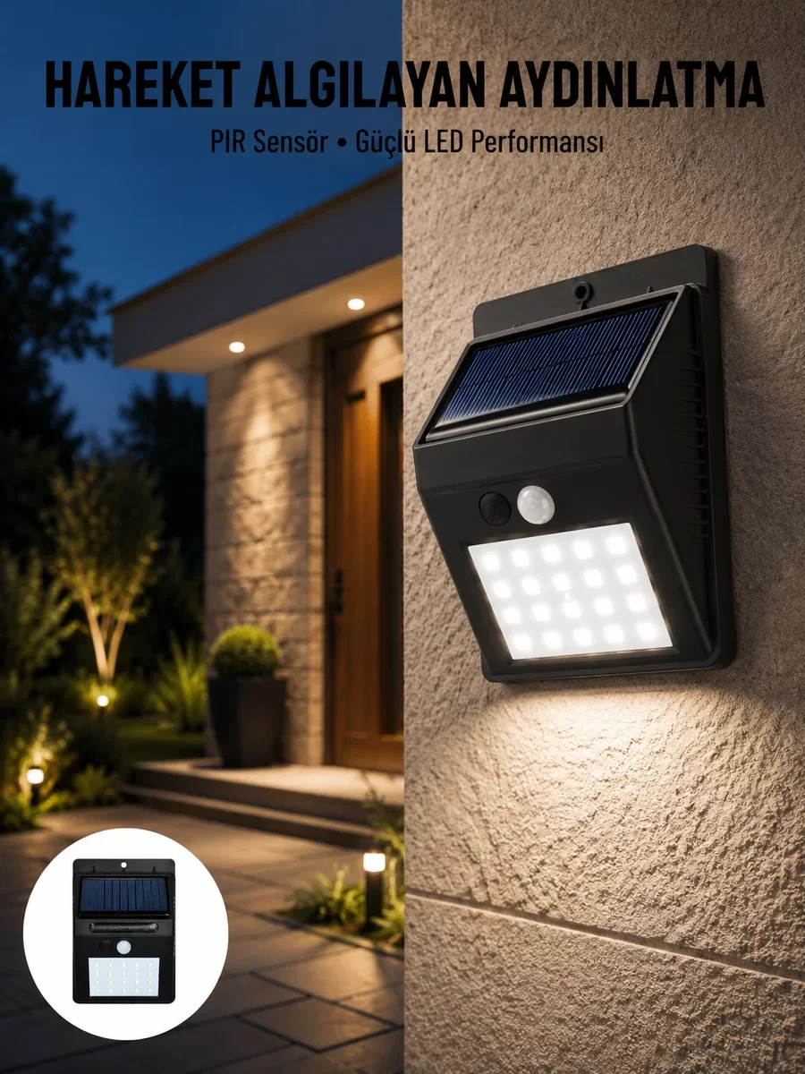 Güneş Enerjili Bahçe Aydınlatma - 180 LED PIR Sensörlü Led Işık Lambası