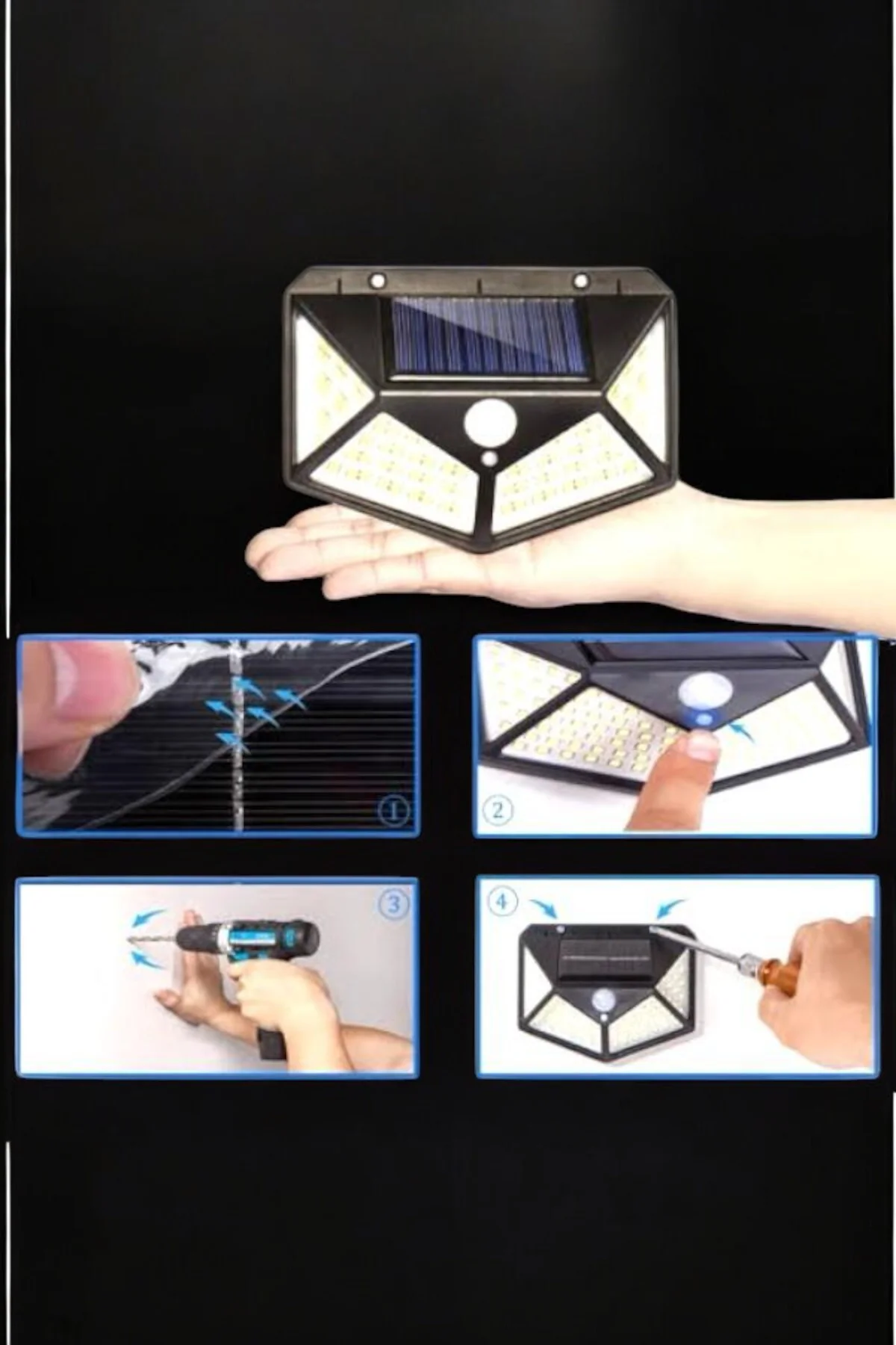 Güneş Enerjili Bahçe Aydınlatma Lambası Solar 100 Led Lamba