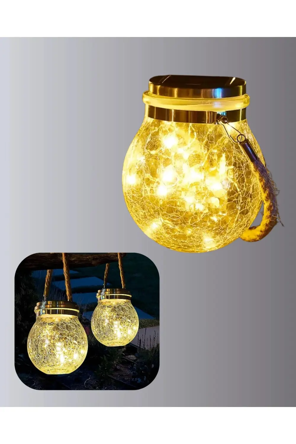 Güneş Enerjili Cam Sarkıt Bahçe Balkon Teras Aydınlatma 30 LED