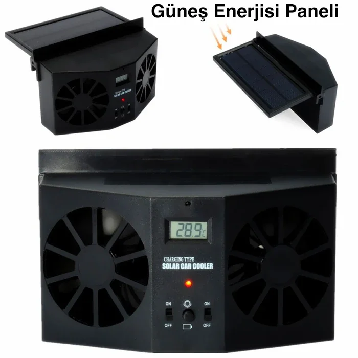 Güneş Enerjili Çift Fanlı Araç Havalandırıcısı - Koku Gideren Solar Fan