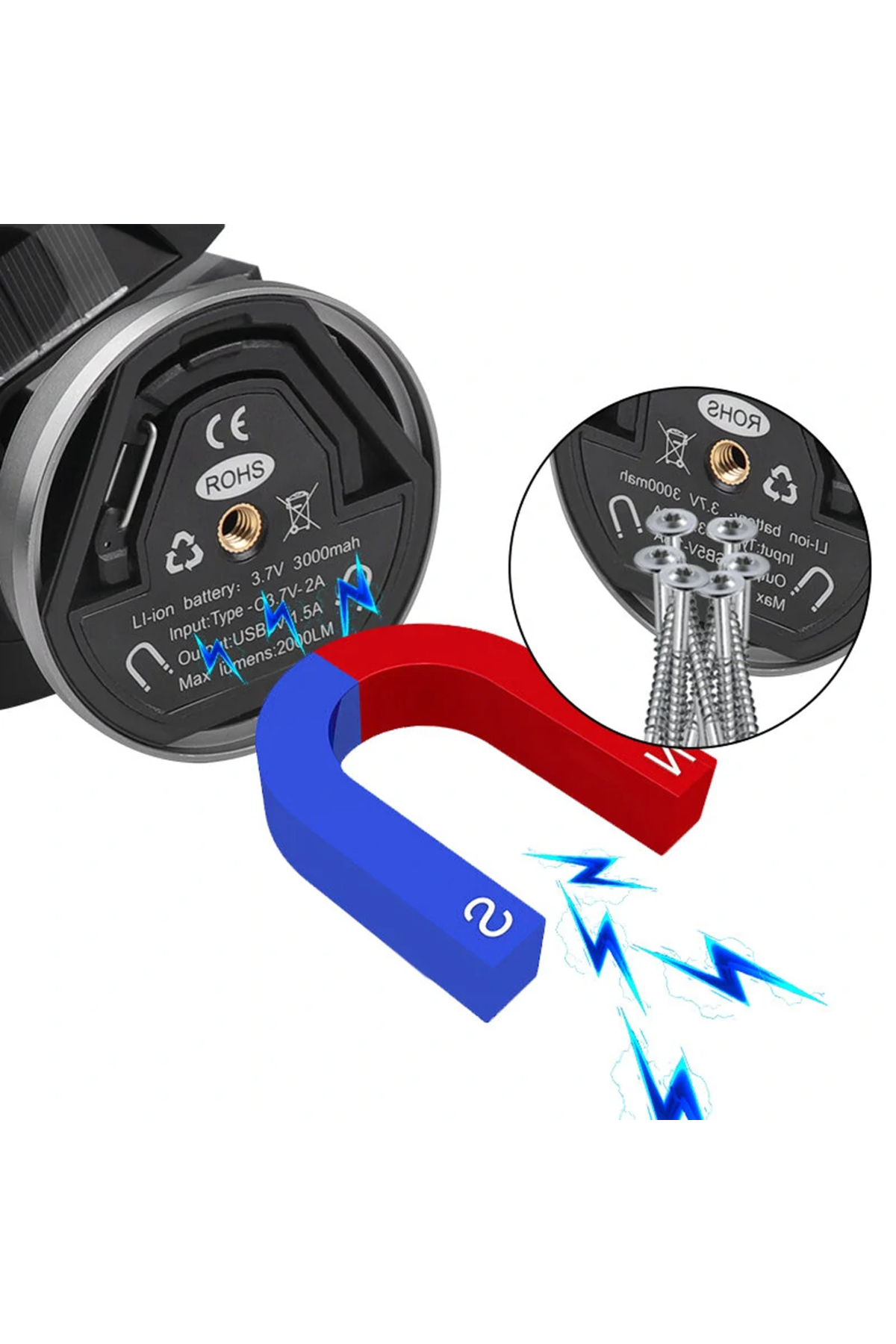Güneş Enerjili Güçlü Mıknatıslı Beyaz Aydınlatma Lambası 25 Watt Güç ZEM45-9L5