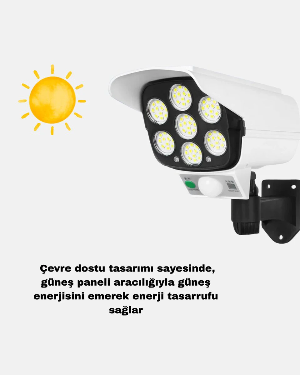 Güneş Enerjili Güvenlik Işığı 5 Eksen Ayarlı ve PIR Hareket Sensörlü - Otomatik Dış Mekan Aydınlatması
